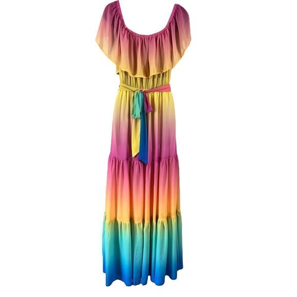 VICI Rainbow Skies off Shoulder Tiered Maxi Dress - Picture 11 of 13